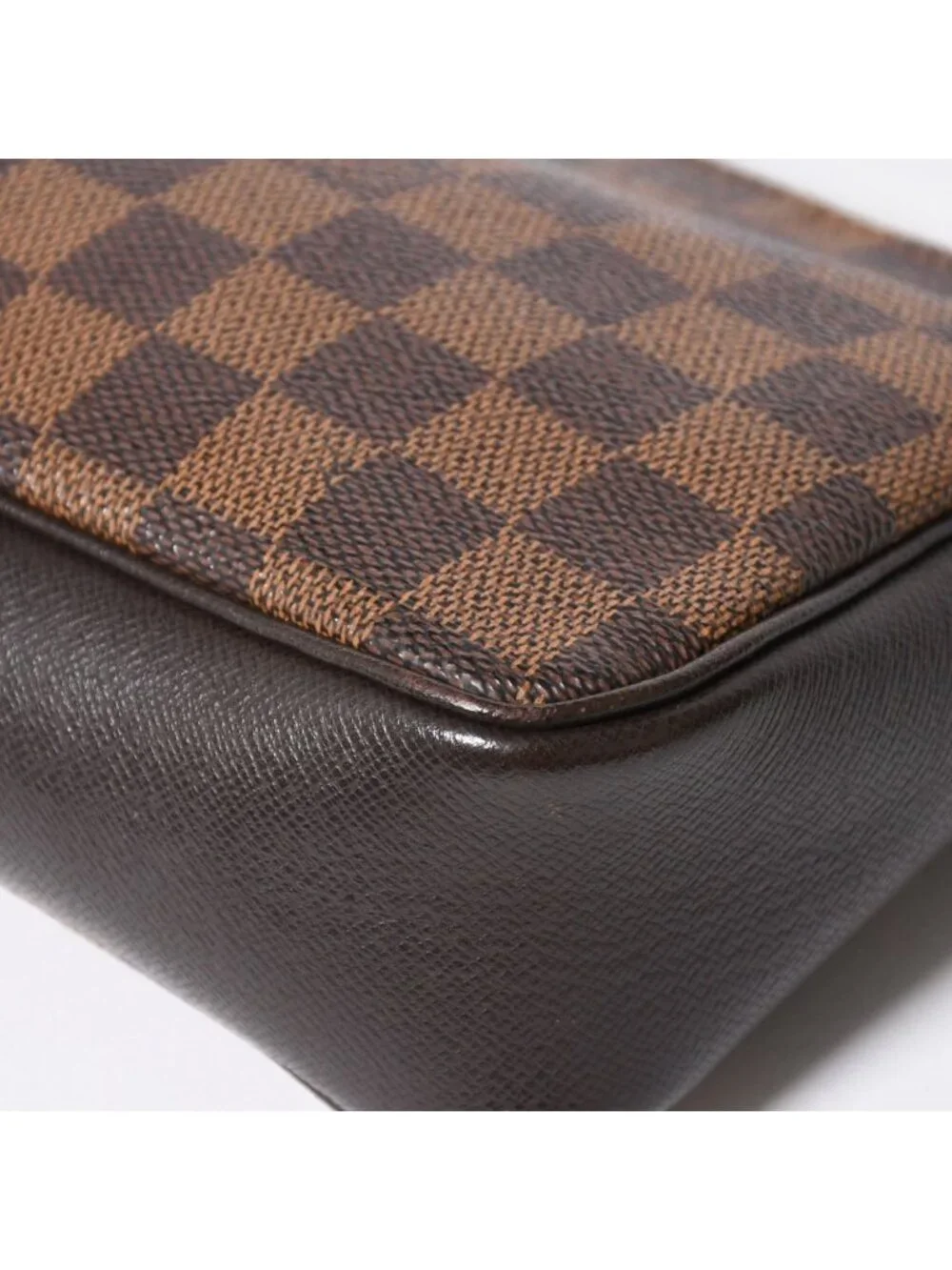 Louis Vuitton Trousse Makeup Pouch Handbag Damier Canvas Brown Gold